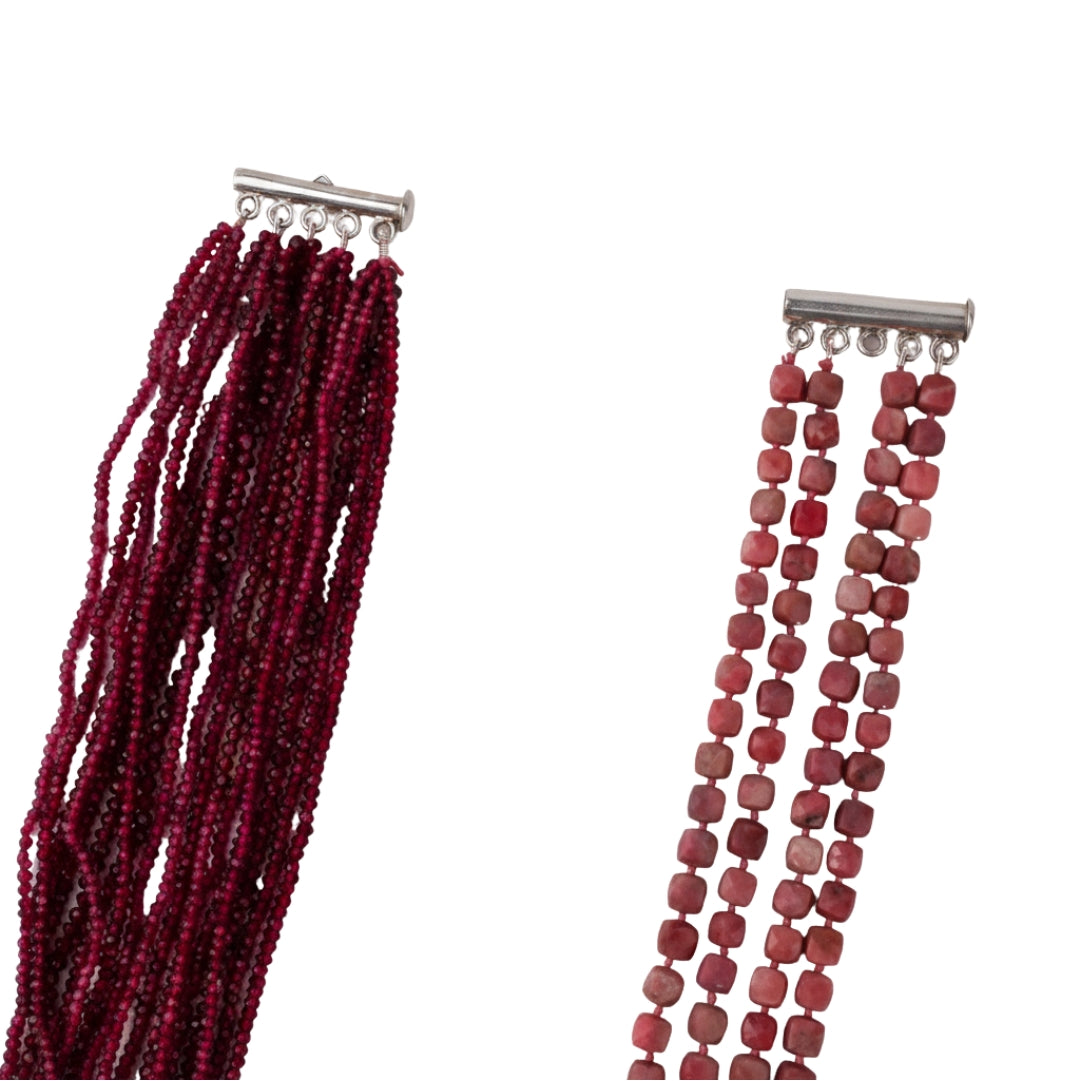 Luxe Necklace - Lab-made Rubies & Pink Opal