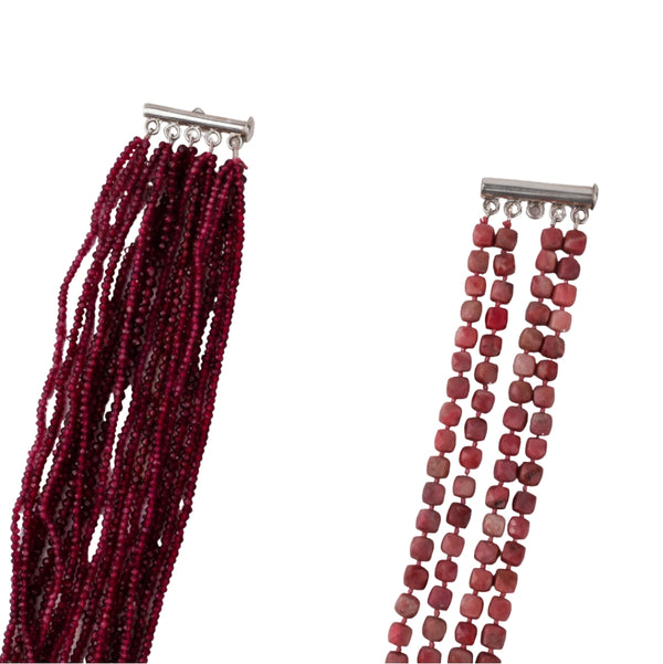 Luxe Necklace - Lab-made Rubies & Pink Opal