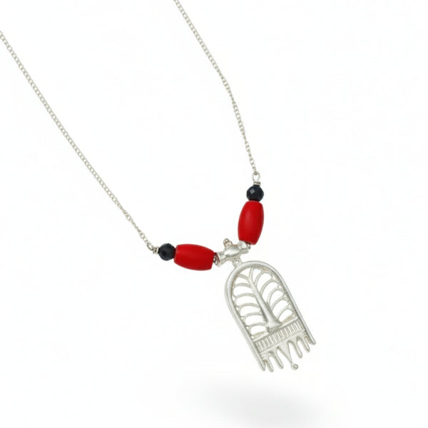 Sterling silver Saaj Taali Mangalsutra with red beads and black accents