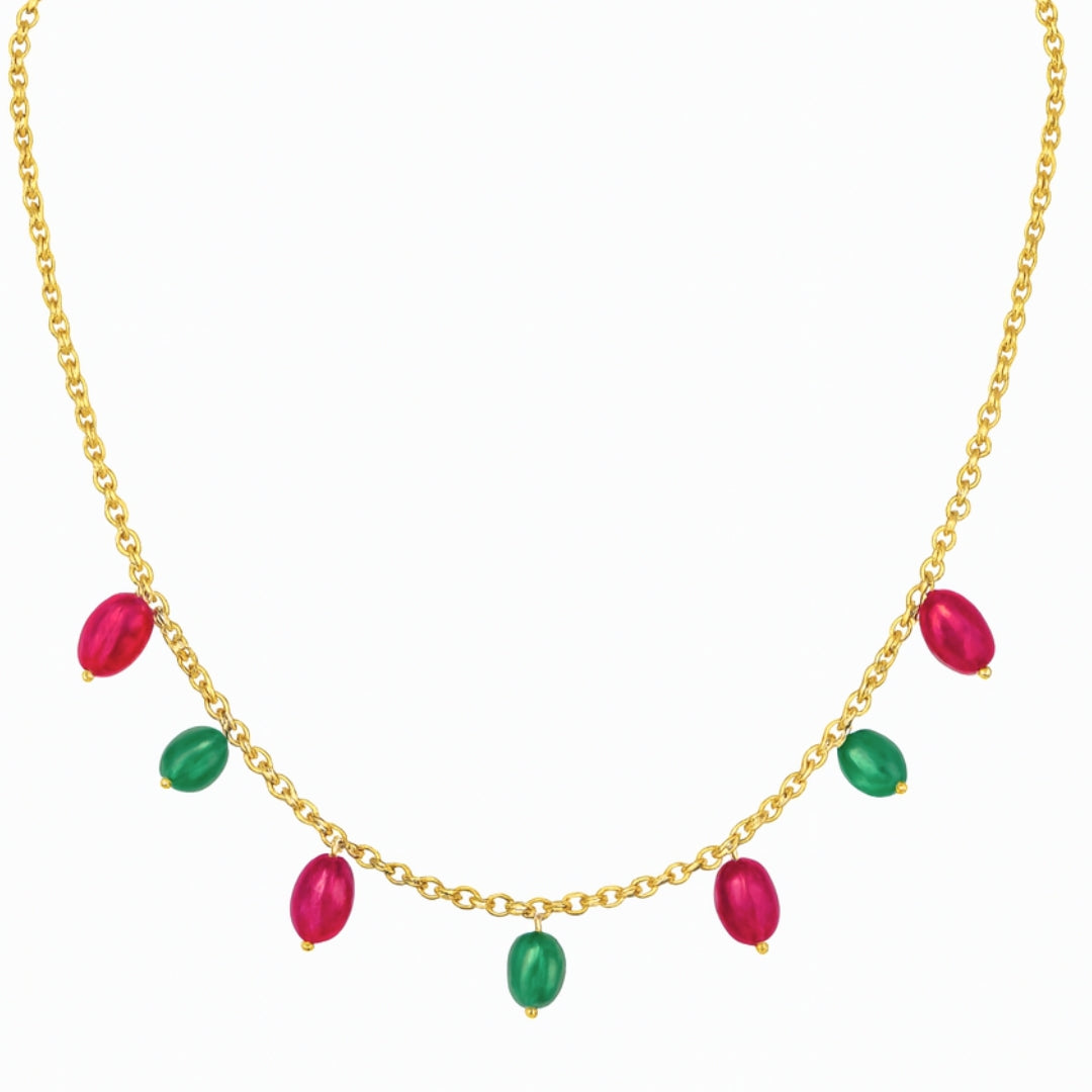 Silver Ruby & Green Onyx Chain | 92.5 Silver | 22K Gold Plated