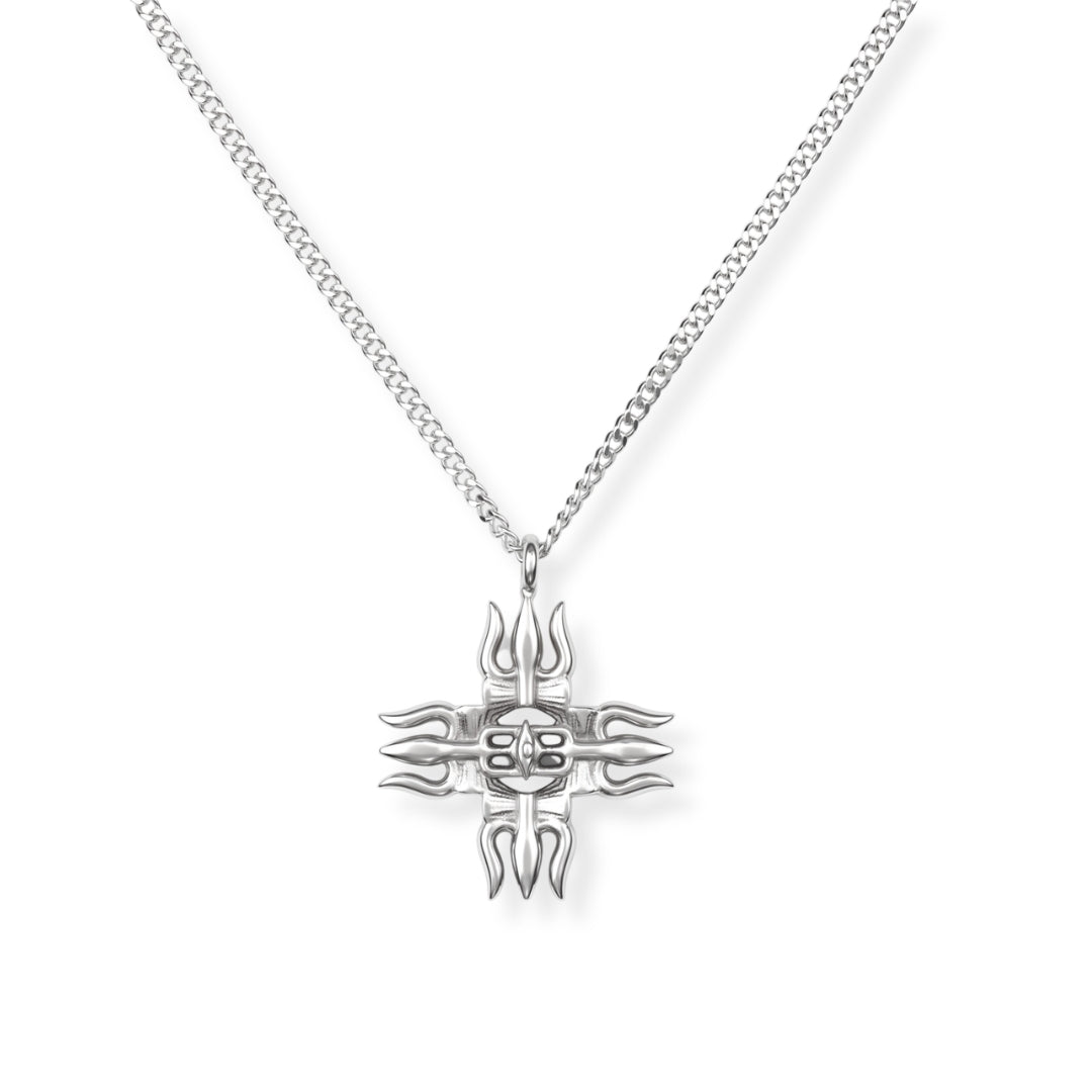 Silver Raised Trishul Pendant Necklace