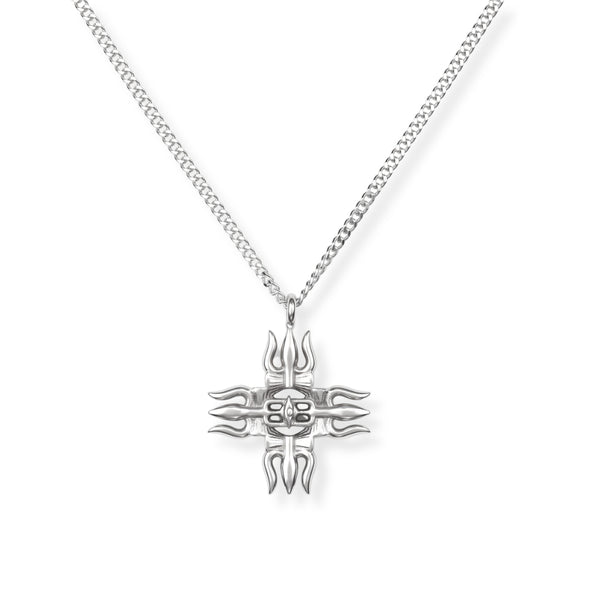 Silver Raised Trishul Pendant Necklace