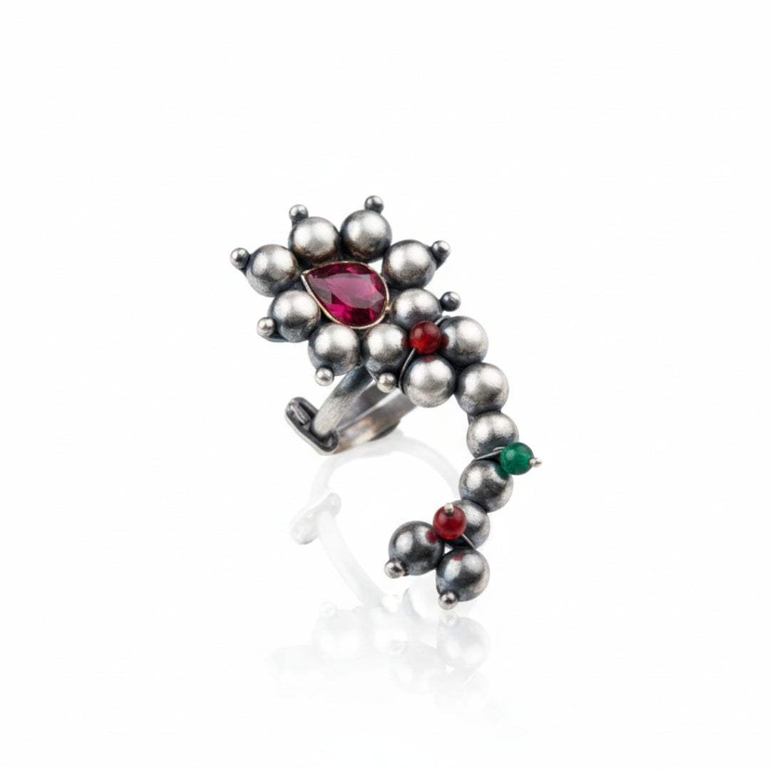 Maharashtrian Silver Nath Ring ( Motif size : Small )