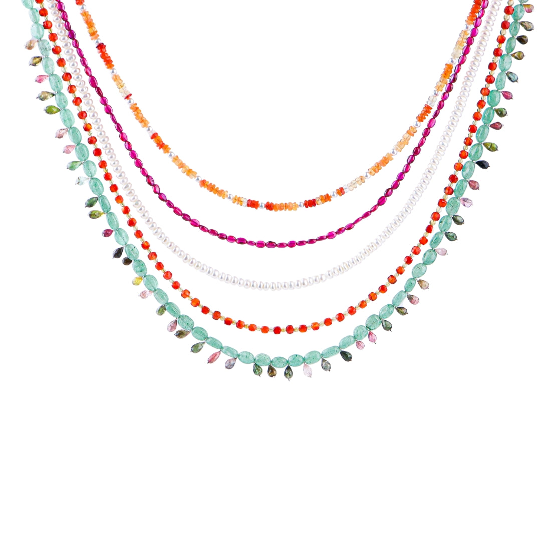 Luxe Necklace - Multicolour Stones and Fresh Water Pearls