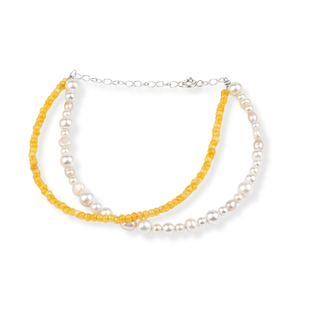 Yellow Jade & Freshwater Pearl Anklet (Project Handmade)