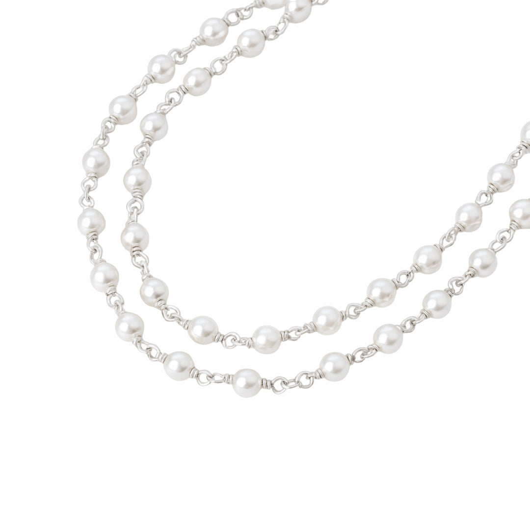 Silver Double Layered Pearl Ganthan Necklace
