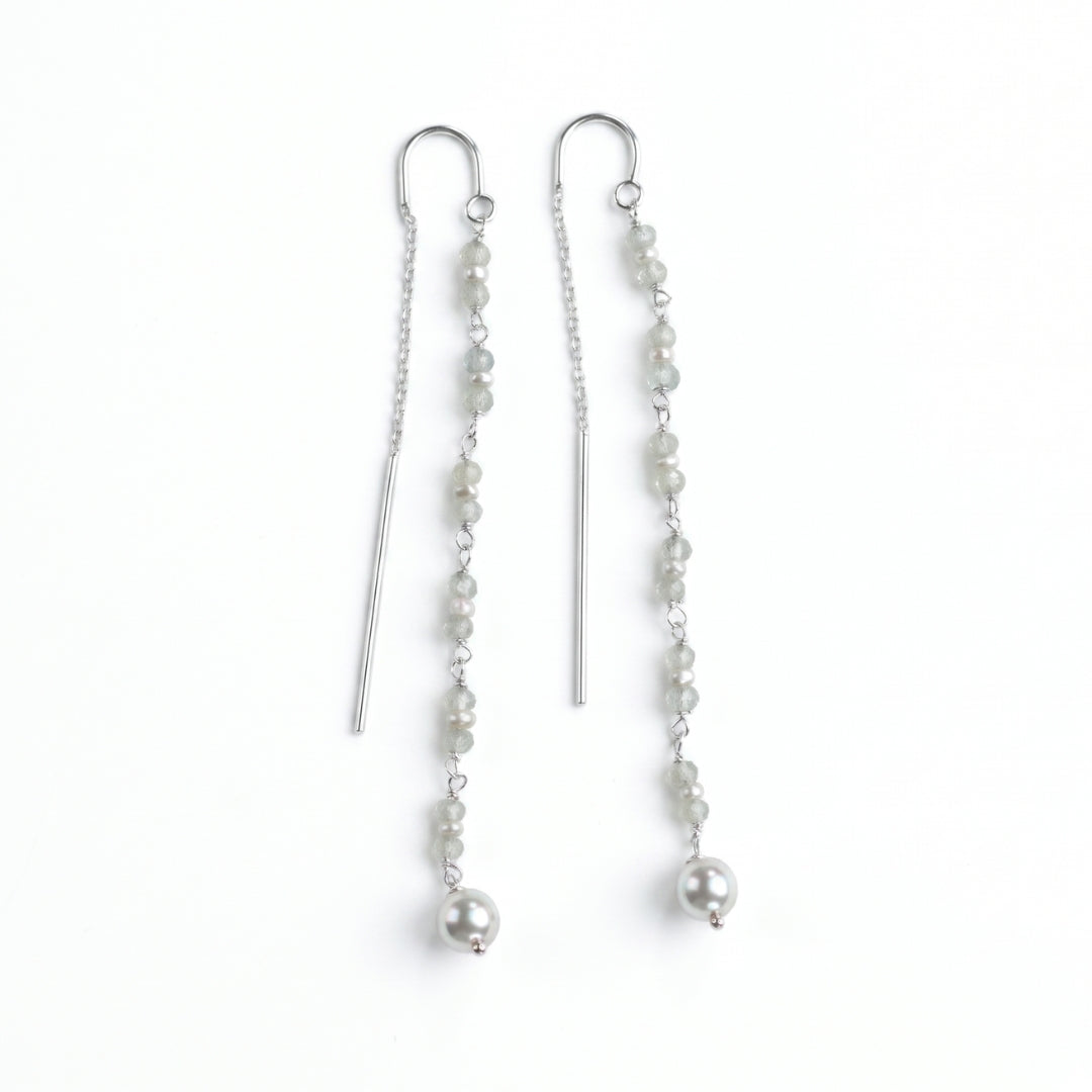 Peridot & Pearl Ganthan Sui Dhaga Earrings (Project Handmade)