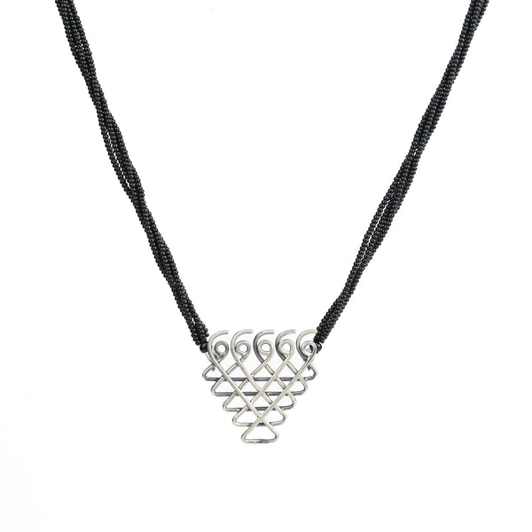 Silver Saraswati Mangalsutra with black beads
