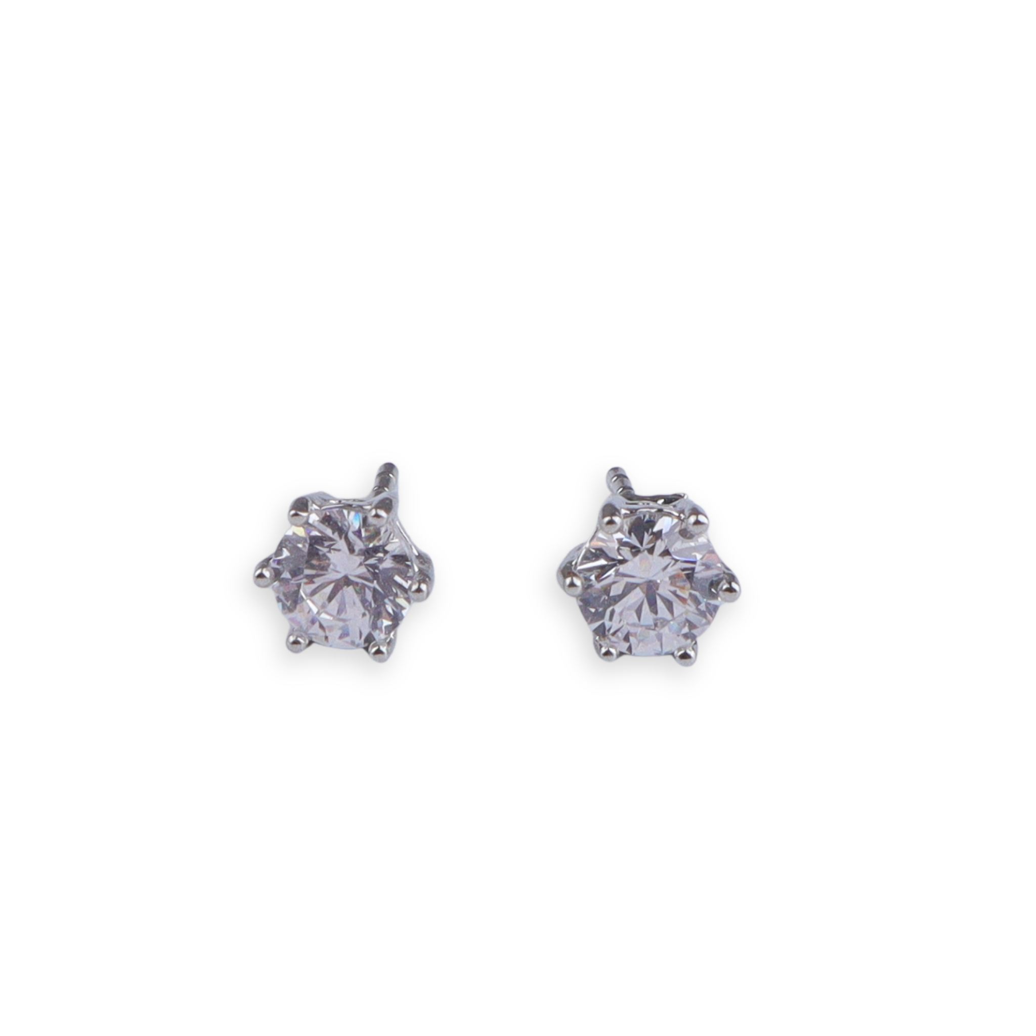 Silver CZ Round Stud Earrings