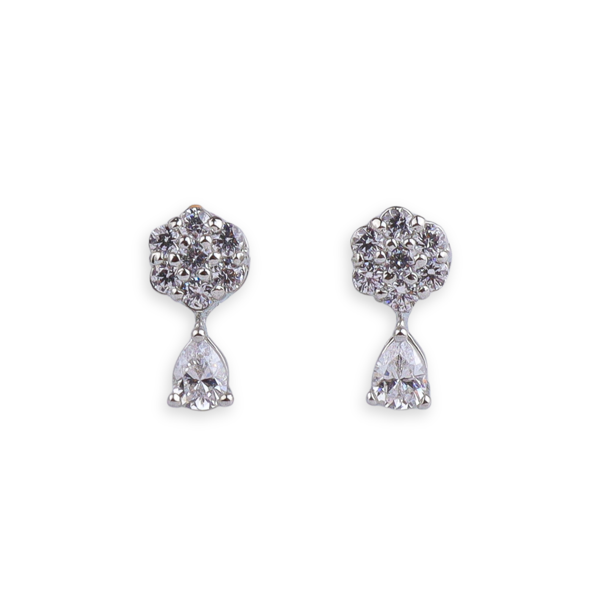 Silver CZ Flower Drop Stud Earrings