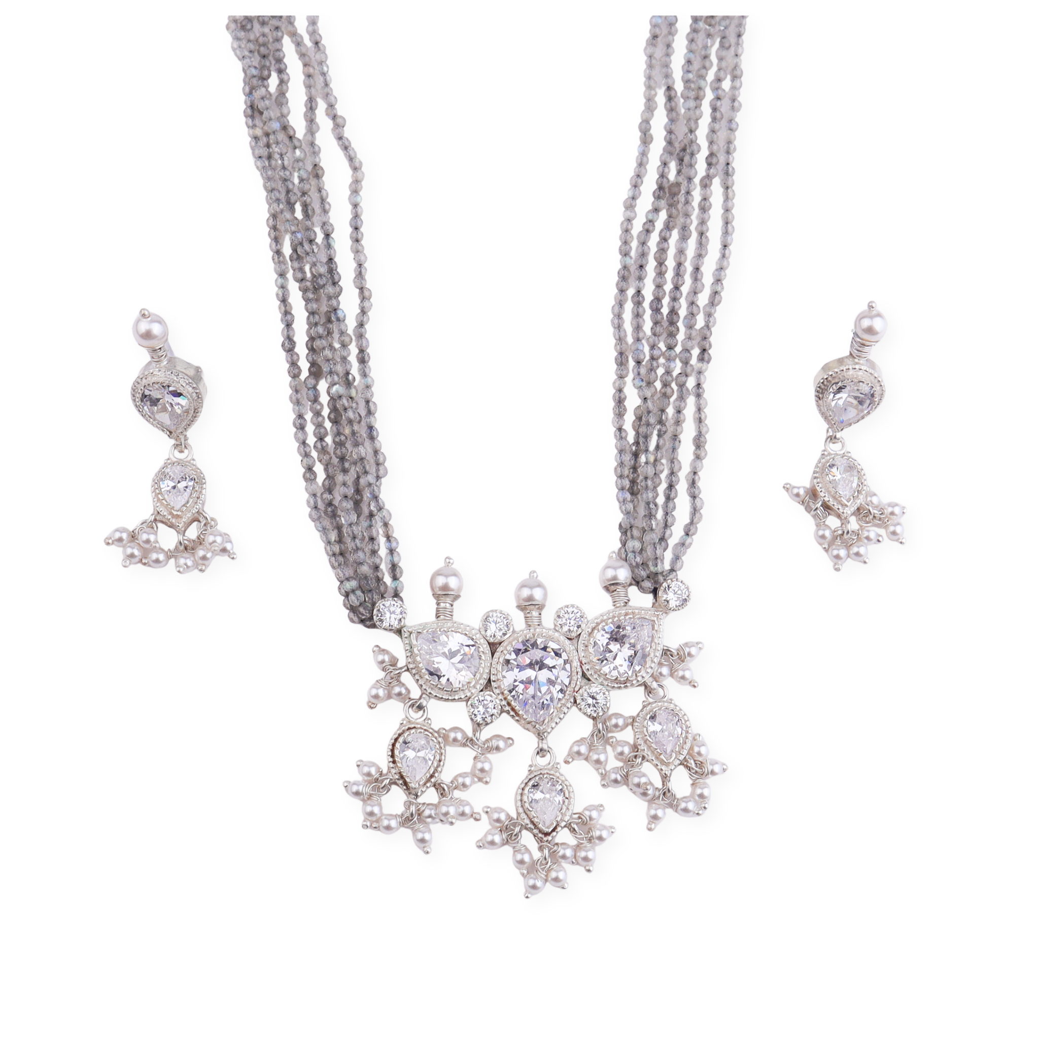 Silver CZ Tanmani Set with Labradorite