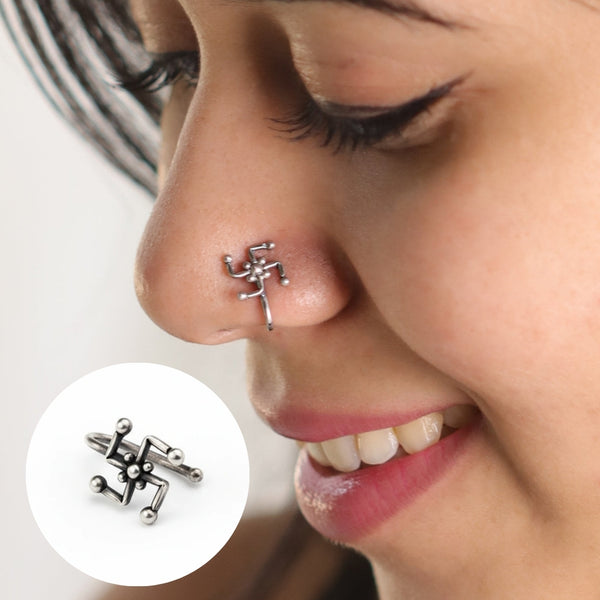Handmade Silver Swastik Nose pin (Clip on)