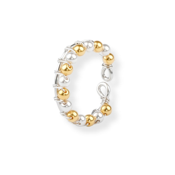 Golden & White Pearl Wrapped Ring in 92.5 sterling silver