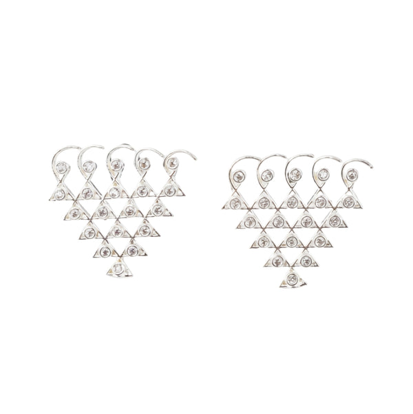 Silver CZ Saraswati Earrings front view in 92.5 sterling silver