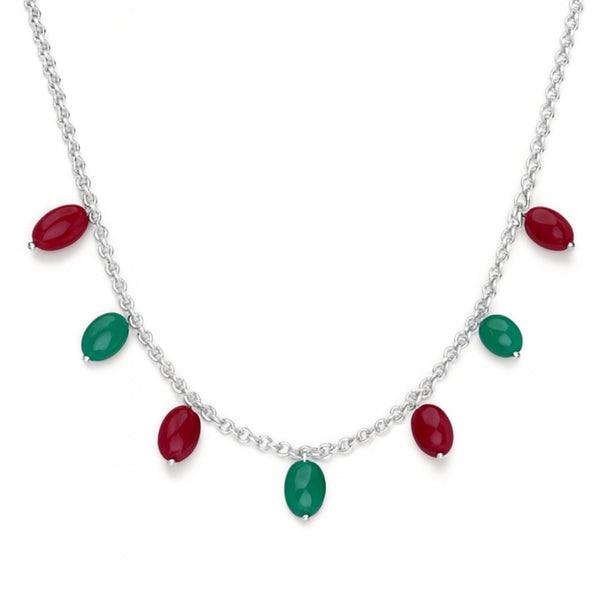 Silver Ruby Green Onyx Chain - Elegant Necklace | Gemstones