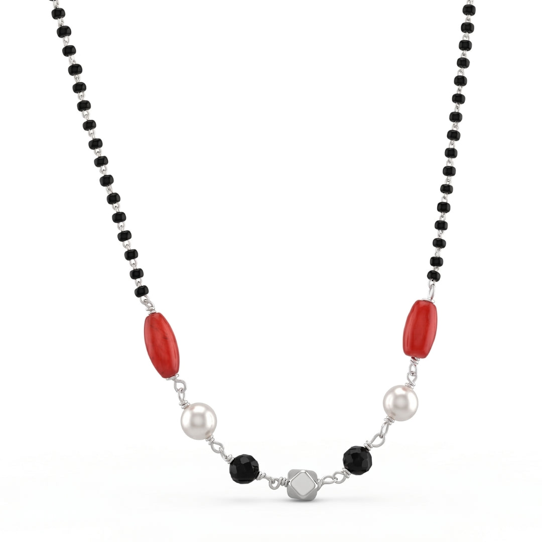 Coral, Pearl, Black Spinel & Ashtapailu Bead Silver Mangalsutra (Project Handmade)