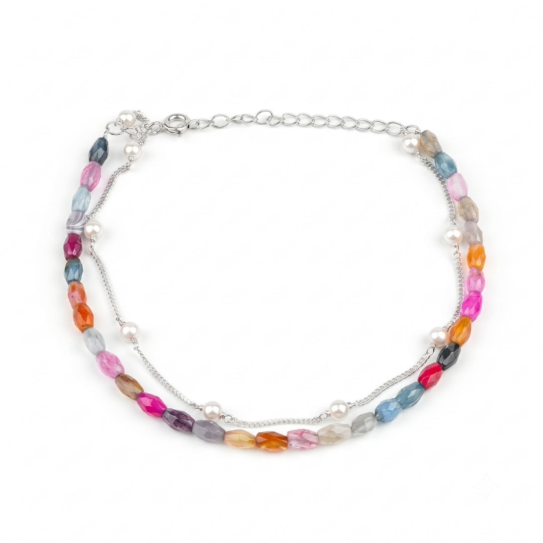 Multicolor Agate & Pearl Chain Anklet (Project Handmade)