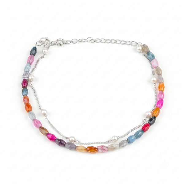 Multicolor Agate & Pearl Chain Anklet (Project Handmade)