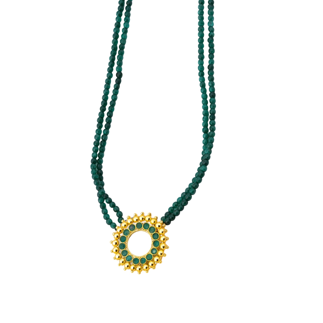 Karwar Necklace with Green Onyx Stones | 92.5 Silver | 22K Gold plated