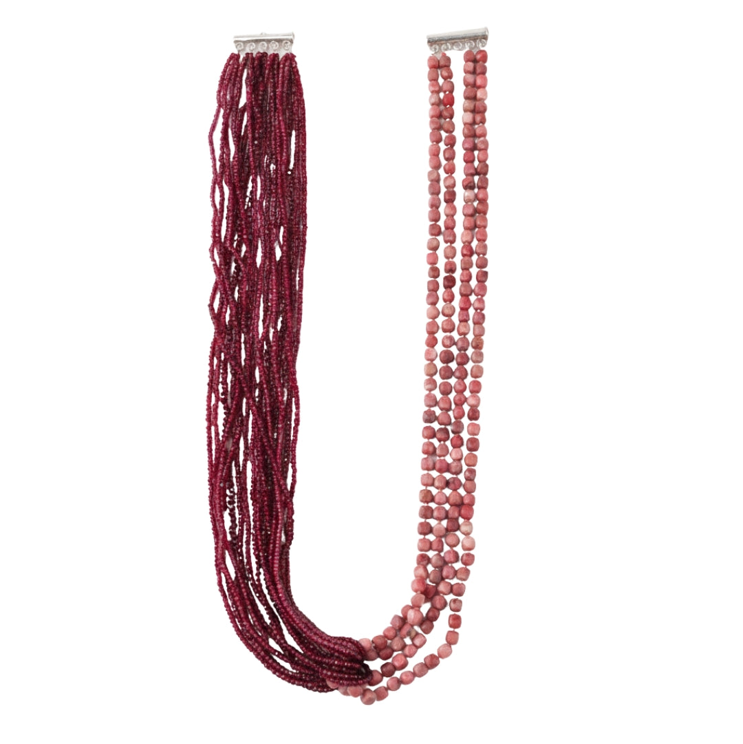 Luxe Necklace - Lab-made Rubies & Pink Opal