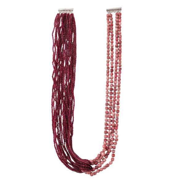 Luxe Necklace - Lab-made Rubies & Pink Opal