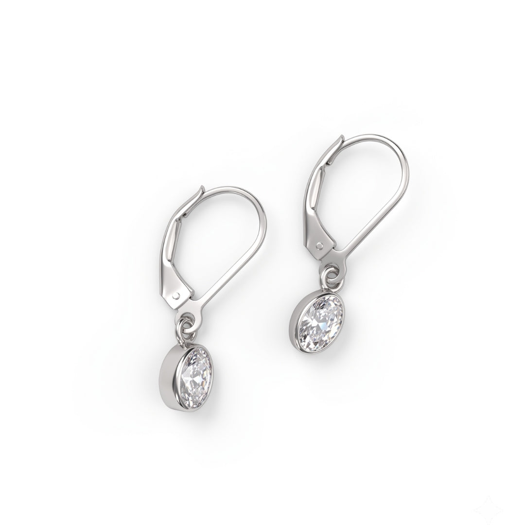 Silver CZ Oval Bezel Earrings
