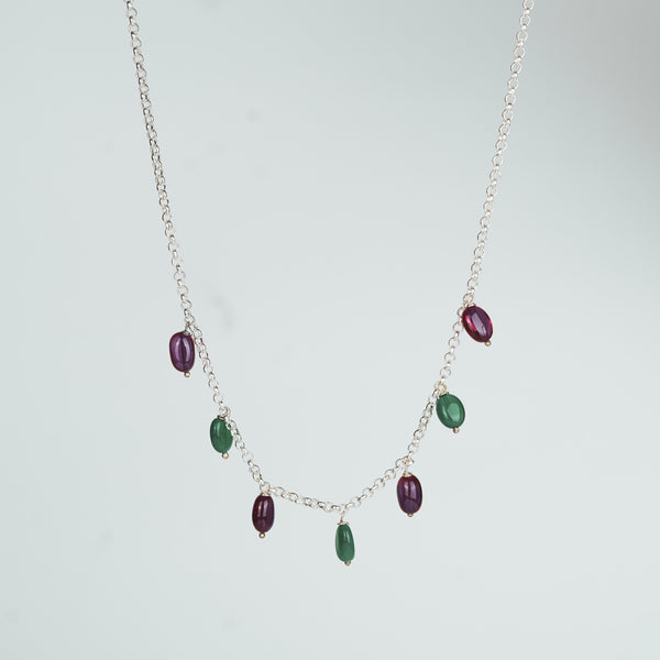 Silver Ruby Green Onyx Chain - Elegant Necklace | Gemstones
