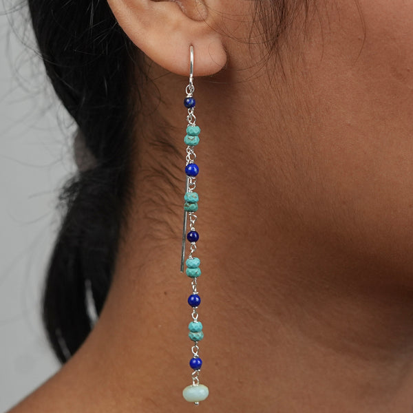 Turquoise, Lapis & Blue Firoza Ganthan Sui Dhaga Earrings (Project Handmade)