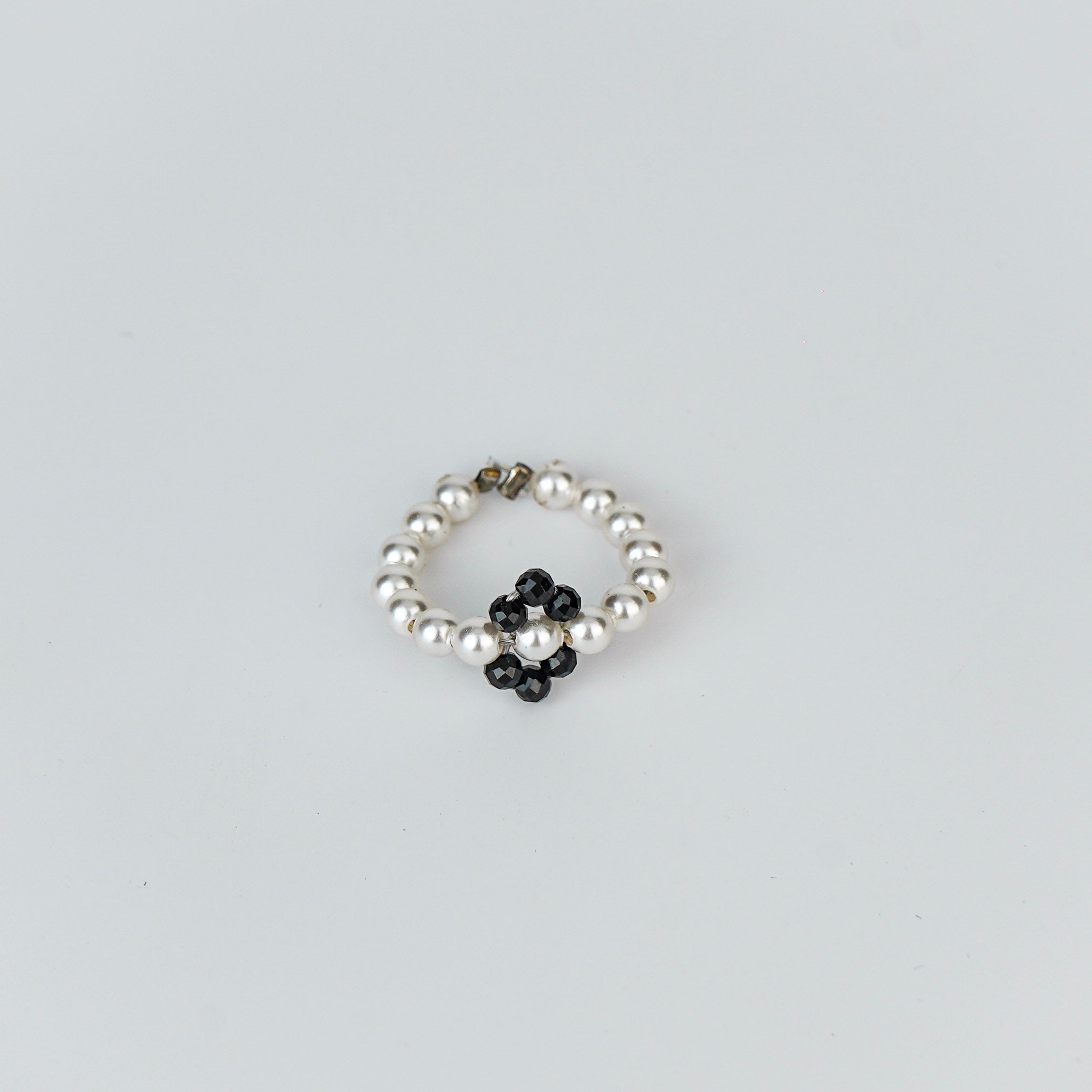 Silver Pearl Ring with Black Spinel