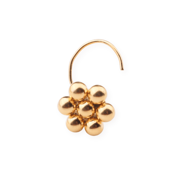 Gold plated floral nose pin for pierced noses
