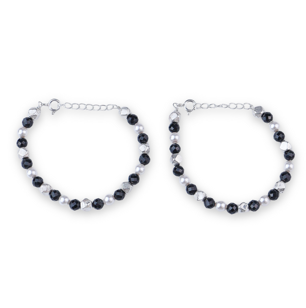 Ashtapailu Silver Baby Bracelet with Black Spinel & Pearls