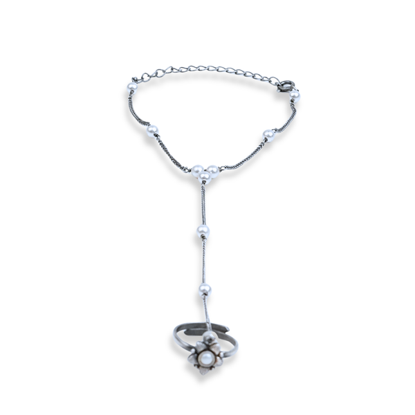Pearl & Flower Haath Phool | 92.5 Sterling Silver