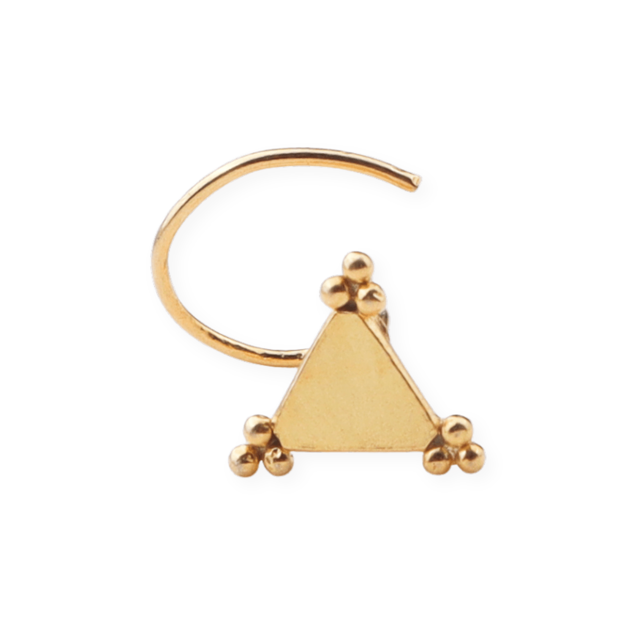Gold plated Nirbhaya nose pin with triangle design and small ball accents