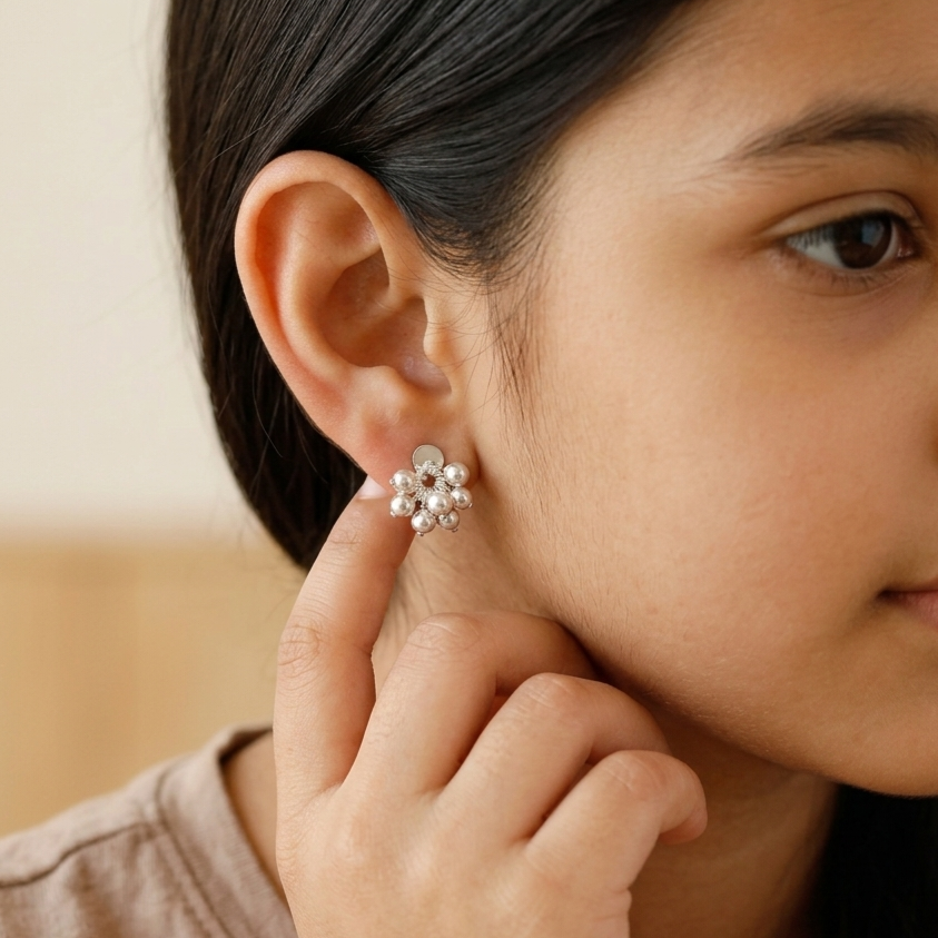 Silver Bead Bunch Studs (Suitable for Kids & Toddlers) | 92.5 Silver