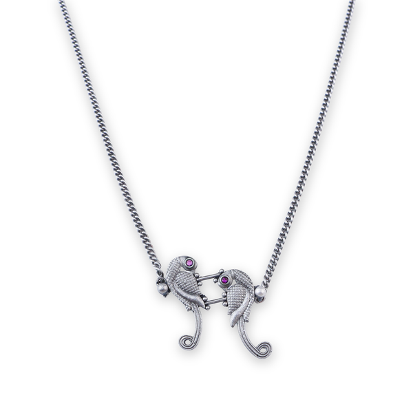 Parrot Pendant Oxidized Silver Necklace