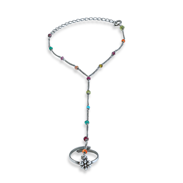 Flower Haath Phool with Multicoloured Stones | 92.5 Sterling Silver