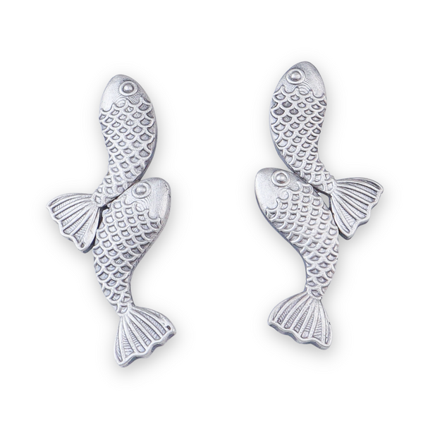 Vintage Matsya Oxidized Silver Earrings