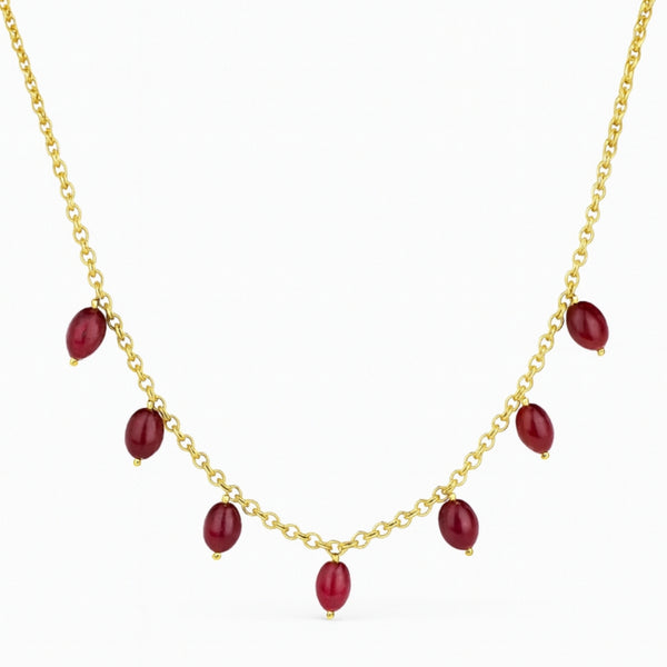 Gold chain with red ruby beads for jewelry