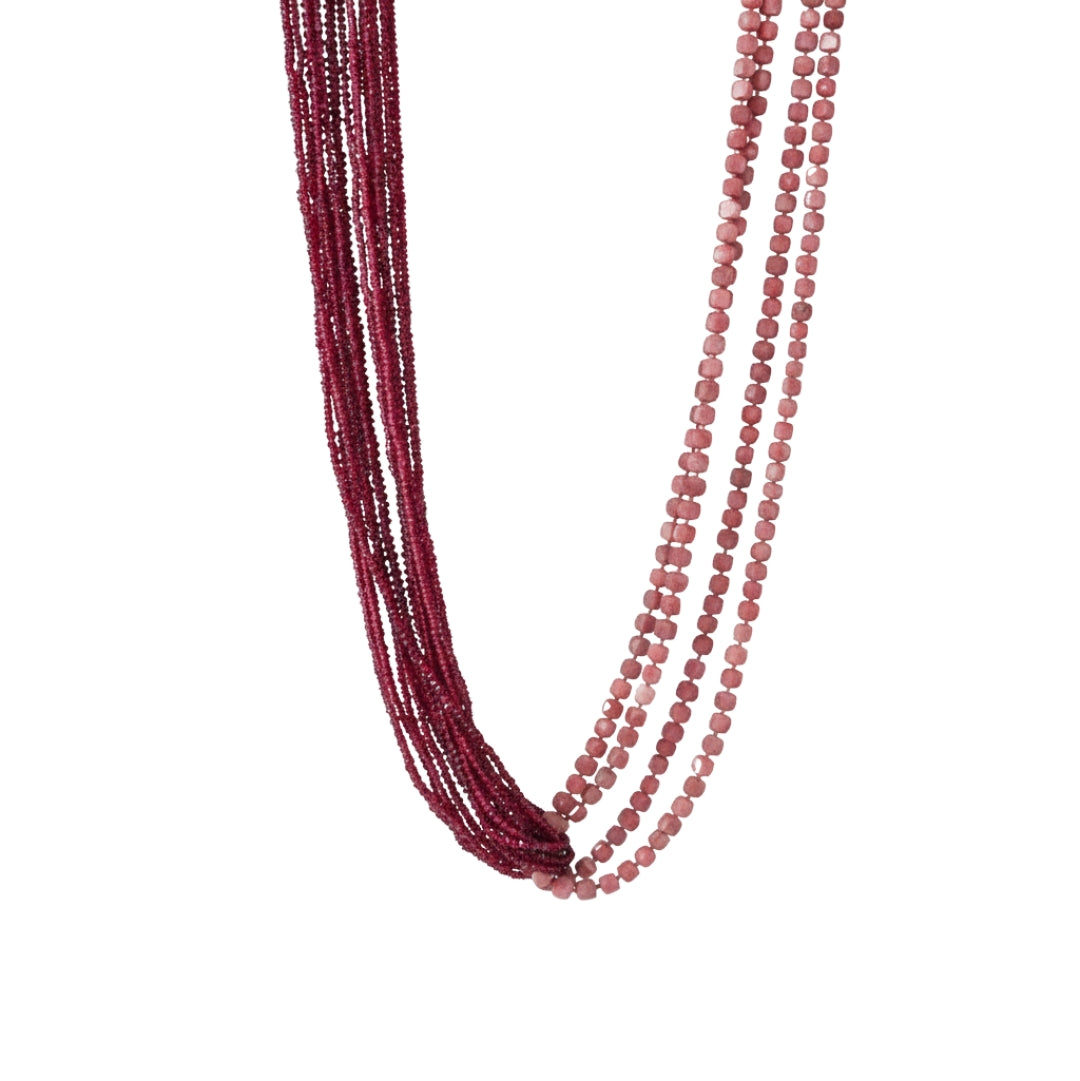 Luxe Necklace - Lab-made Rubies & Pink Opal