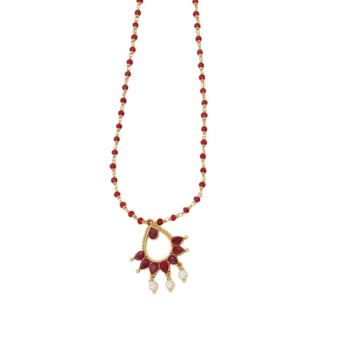 Silver Ganthan Necklace with Ruby | 92.5 Silver | 22K Gold Plated