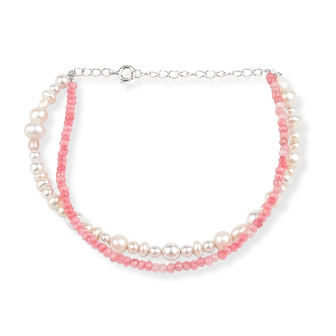 Freshwater Pearl & Pink Jade Anklet (Project Handmade)