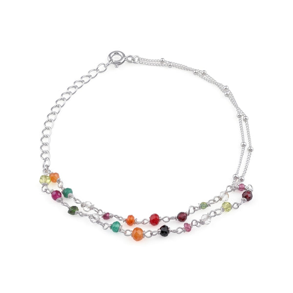 Multicolor Stone Silver Chain Bracelet (Project Handmade)