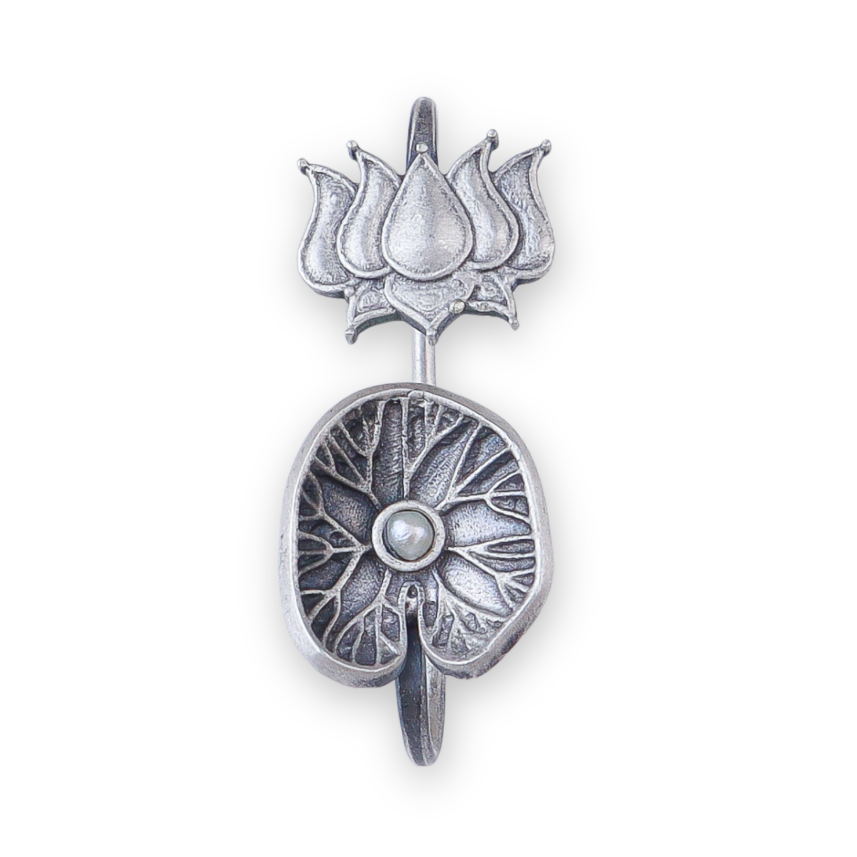 Lotus & Saroj Parna Oxidized Silver Earcuff (Single)