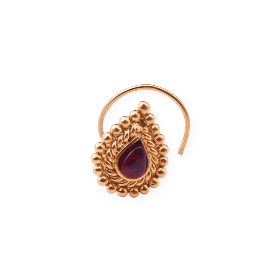 Gold-plated nose pin with red stone, pierced jewelry, traditional Indian body jewelry