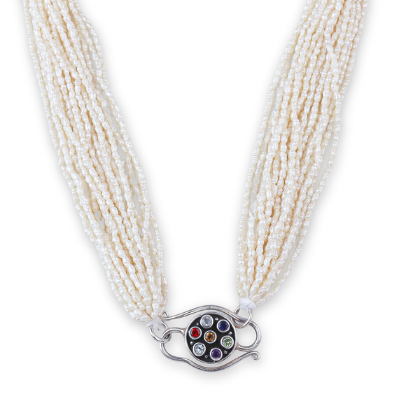 Rice Pearl Bunch Silver Necklace