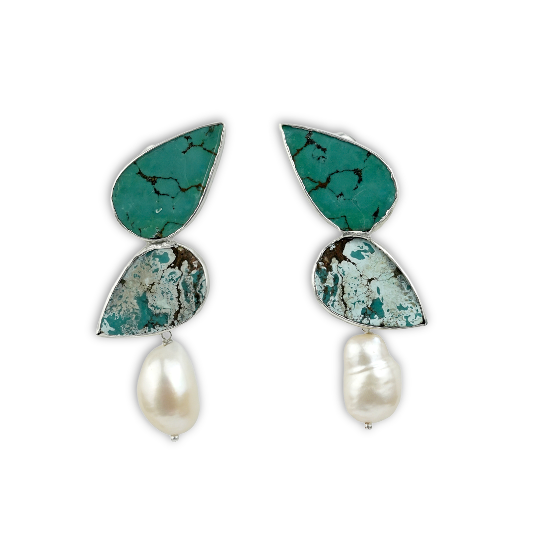 Pear Shape Turquoise And Pearl Drop Earring