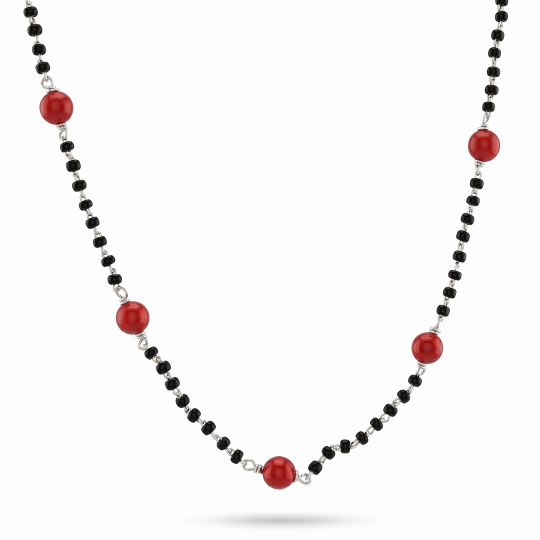 Round Coral Silver Mangalsutra (Project Handmade)