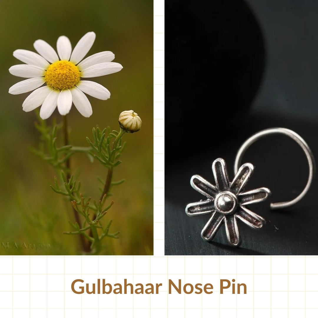 Handmade Silver Gulbahaar or Daisy Nose pin (Pierced)