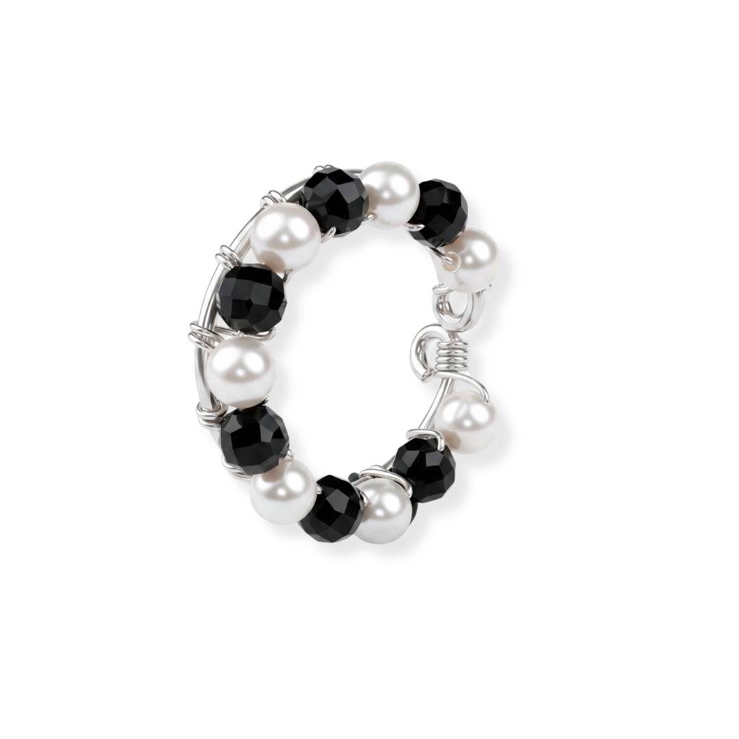 Black Spinel & Pearl Wrapped Ring in 92.5 sterling silver