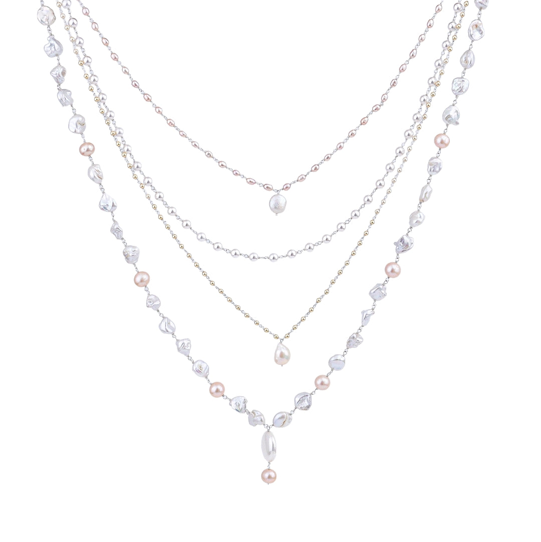 Luxe necklace with freshwater baroque and rice pearls in 92.5 sterling silver